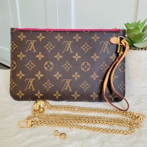 💕 LOUIS VUITTON Neverfull Monogram "PEONY" Mm/Gm Clutch/ Wristlet/Crossbody